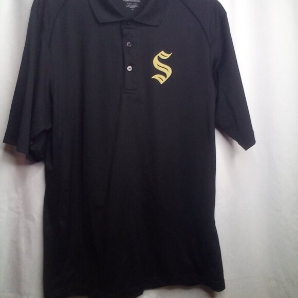 Seagram's Gin Polo Shirt L Men Short Sleeve Golf Black Gold - Picture 12 of 14